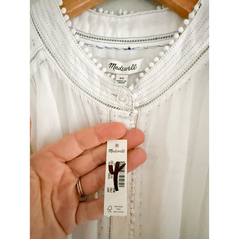 Madewell | NWT Shirred Lace-Trim Top in White | Sz XS - Picture 8 of 13